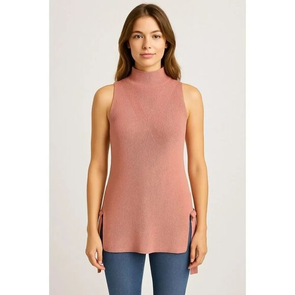 One Grey Day Sweaters - One Grey Day Pink Mock Neck Sleeveless Wool Blend Knit Sweater Tunic Size Small
